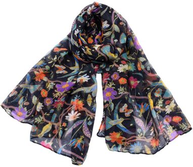 Showersmile Vrouwen Sjaal Bloemenprint Voile Lente Herfst Kleurrijke Sjaals Voor Dames Sjaal Vrouwen Echarpe zwart