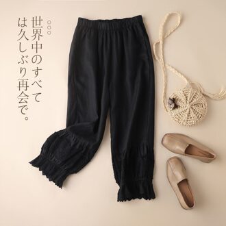 Shuchan Vrouwen Bottoms Broek Linnen Elastische Taille Kalf-Lengte Broek Lounge Wear Vrouwen Nachtkleding Broek zwart