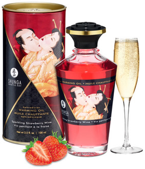 Shunga Aphrodisia Oil - Sparkling Strawberry Wine - 3.5 fl oz / 100 ml