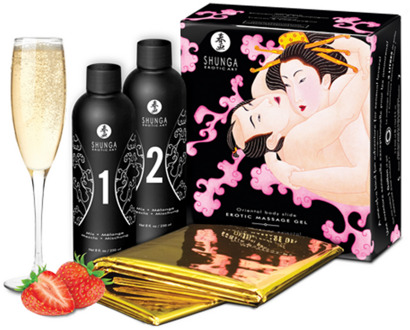 Shunga Body to Body Massage - Aardbei Sprankelende Wijn - 2 Stuks van 7,6 fl / 225 ml