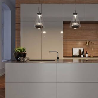 Shuttle hanglamp zwart, glas helder zwart mat, helder