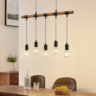 Sibillia hanglamp met hout, 5-lamps bruin, zwart