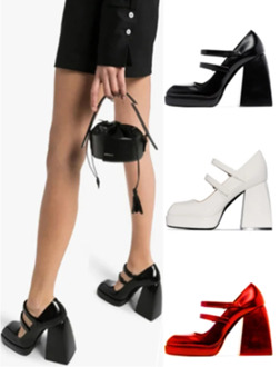 Siddons Buckle Strap Women Pumps Square Toe Mary Janes Elegant Chunky Heels Ladies Party Wedding Shoes Woman Platform High Heels