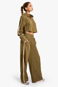 Side Stripe Geweven Broek Met Wijde Pijpen, Khaki - 42