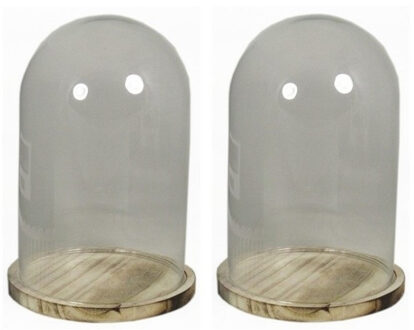 Sier Stolp op houten plateau - 2x - glas - 25 cm - deco stolpen