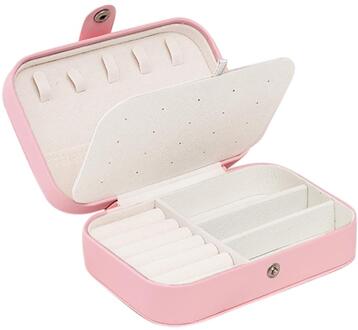 Sieraden Doos Draagbare Ketting Ringen Oorbellen Armband Voor Vrouwen Exquisite Pu Fibre Organizer Display Geschenkdozen Case roze