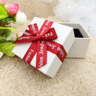 Sieraden Dozen Papier Beige Kleur Rood Lint Strik Voor Sieraden Verpakking Display Ketting Oorbel Box, 1 Stuk