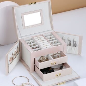 Sieraden Kistje Hoge Capaciteit Sieraden Doos Multifunctionele Make-Opslag Make Organizer Beauty Reizen Doos Sieraden Organisator roze