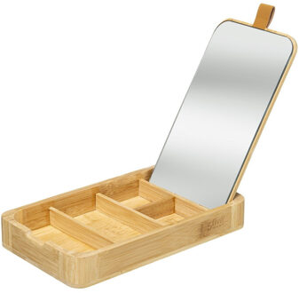 Sieraden/make-up houder/box met spiegel rechthoek 24 x 3 cm van bamboe hout - Make-up dozen Bruin