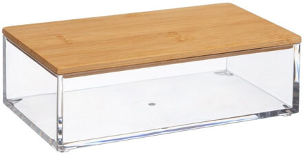 Sieraden/make-up houder/box rechthoek met deksel 16 x 5 cm van kunststof - Make-up dozen Transparant