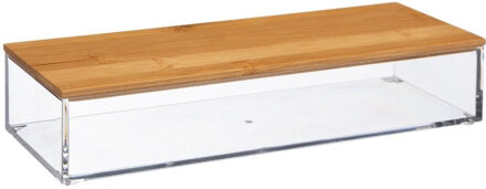 Sieraden/make-up houder/box rechthoek met deksel 25,5 x 5 cm van kunststof - Make-up dozen Transparant