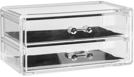 Sieraden/make-up organizer 2 lades rechthoek 19 x 9 cm van kunststof - Make-up dozen Transparant