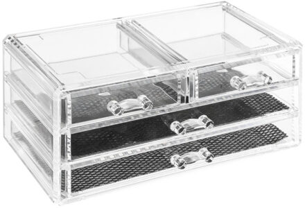Sieraden/make-up organizer 4 lades rechthoek 24 x 11 cm van kunststof - Make-up dozen Transparant