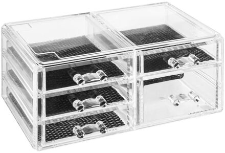 Sieraden/make-up organizer 5 lades rechthoek 24 x 11 cm van kunststof - Make-up dozen Transparant