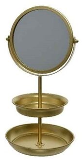 Sieraden/make-up spiegel met etagere goud 16 x 32,5 cm - Etageres Goudkleurig
