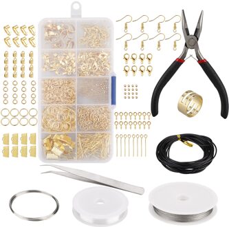 Sieraden Maken Benodigdheden Kit Met Tang Zilveren Kralen Draad Gereedschap Metalen Reparatie Earring Bevindingen Starter Diy Crafting Craft goud
