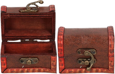 Sieraden opbergkistje Vintage - 2x - 8 x 5 cm - hout - roodbruin