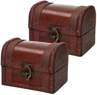Sieraden opbergkistje Vintage - Set van 2x stuks - 11 x 9 cm - hout - bruin