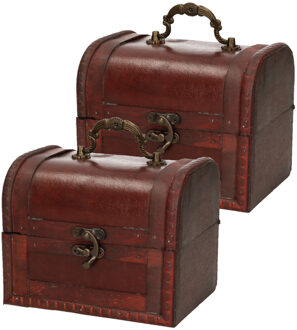 Sieraden opbergkistje Vintage - Set van 2x stuks - 15 x 12,5 cm - hout - bruin