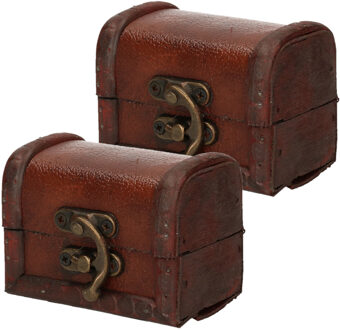 Sieraden opbergkistje Vintage - Set van 2x stuks - 8 x 5 cm - hout - bruin