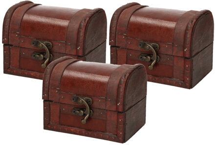 Sieraden opbergkistje Vintage - Set van 3x stuks - 11 x 9 cm - hout - bruin