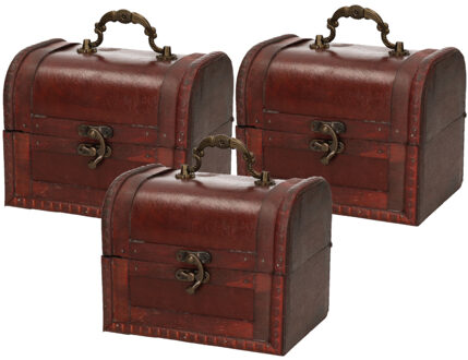 Sieraden opbergkistje Vintage - Set van 3x stuks - 15 x 12,5 cm - hout - bruin