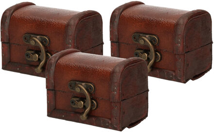 Sieraden opbergkistje Vintage - Set van 3x stuks - 8 x 5 cm - hout - bruin