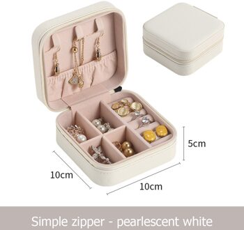 Sieraden Organisator Display Reizen Sieraden Dozen Draagbare Sieraden Doos Lederen Opslag Joyeros Organizador De Joyas wit