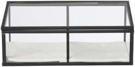 Sieradendoos met 2 vakken - zwart - 18x9.5x7 cm