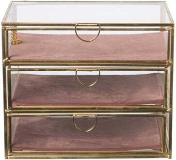 Sieradendoos met 3 lades - goud/roze - 18x12x15 cm