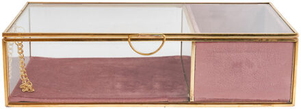 Sieradendoos met ringhouder - roze/goud - 25x15x6.5 cm Transparant