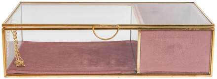 Sieradendoos met ringhouder - roze/goud - 25x15x6.5 cm