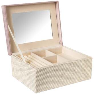 Sieradendoos met spiegel - lichtroze - 28x19.5x11 cm