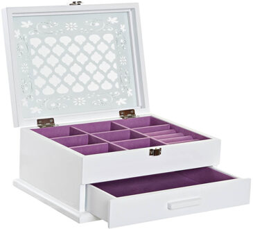 Sieradenkist/juwelenkist met lade wit van hout 25 x 19 x 11 cm