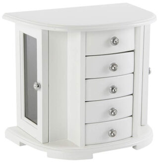 Sieradenkist/juwelenkist met lades wit van hout 26 x 18 x 23 cm