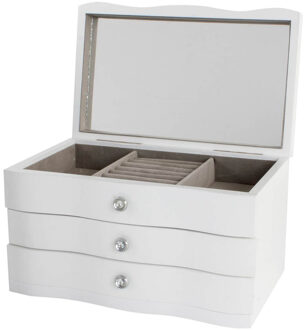 Sieradenkist/juwelenkist met lades wit van hout 27 x 18 x 16 cm