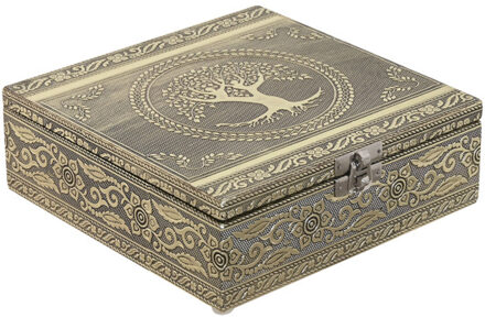 Sieradenkistje Emirates - 18 x 18 x 6 cm - Champagne - Juwelenkistje met deksel - 7-vaks