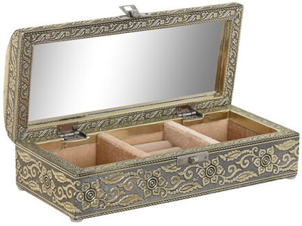 Sieradenkistje Emirates - 22 x 10 x 6 cm - Champagne - Juwelenkistje met deksel - 3-vaks