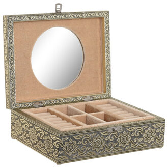 Sieradenkistje Emirates - 22 x 17 x 8 cm - Champagne - Juwelenkistje met deksel - 6-vaks