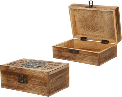 Sieradenkistje/opbergkistje - 2x - bewerkt hout - 15 x 10 x 6 cm - Sieradendozen Bruin