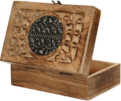 Sieradenkistje/opbergkistje - bewerkt hout - 15 x 10 x 6 cm Bruin