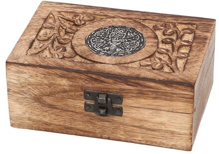 Sieradenkistje/opbergkistje - bewerkt hout - 15 x 10 x 6 cm