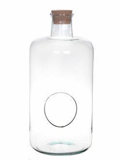 Sierfles terrarium Bovey - met kurk dop - D20 x H43 cm - transparant glas - met gat