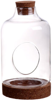 Sierfles terrarium Vikki - met kurk dop en bodem - D12 x H23 cm - transparant glas - met gat