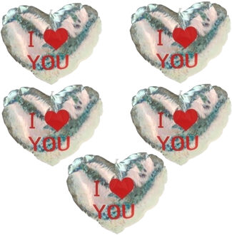 Sierkussen - 5x - zilver - 14 cm - glimmend - hart I Love You - Valentijn