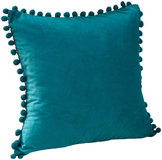 Sierkussen gevuld 50 x 50 cm met bolletjes fluweel - Turquoise Blauw