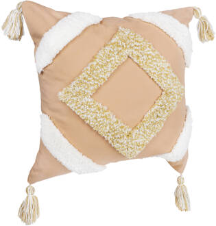 Sierkussen gevuld met franjes - 45 x 45cm - Peach / Beige Beige, Roze