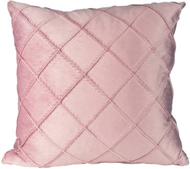 Sierkussen gevuld met ruit patroon - 45x45 cm - Fluweel - Roze