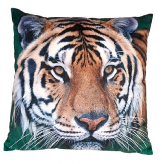 Sierkussen - tijger print - 40 x 40 cm - met rits - polyester - jungle thema