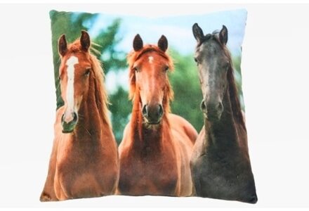 Sierkussentje met paarden print 35 cm - Sierkussens Multikleur